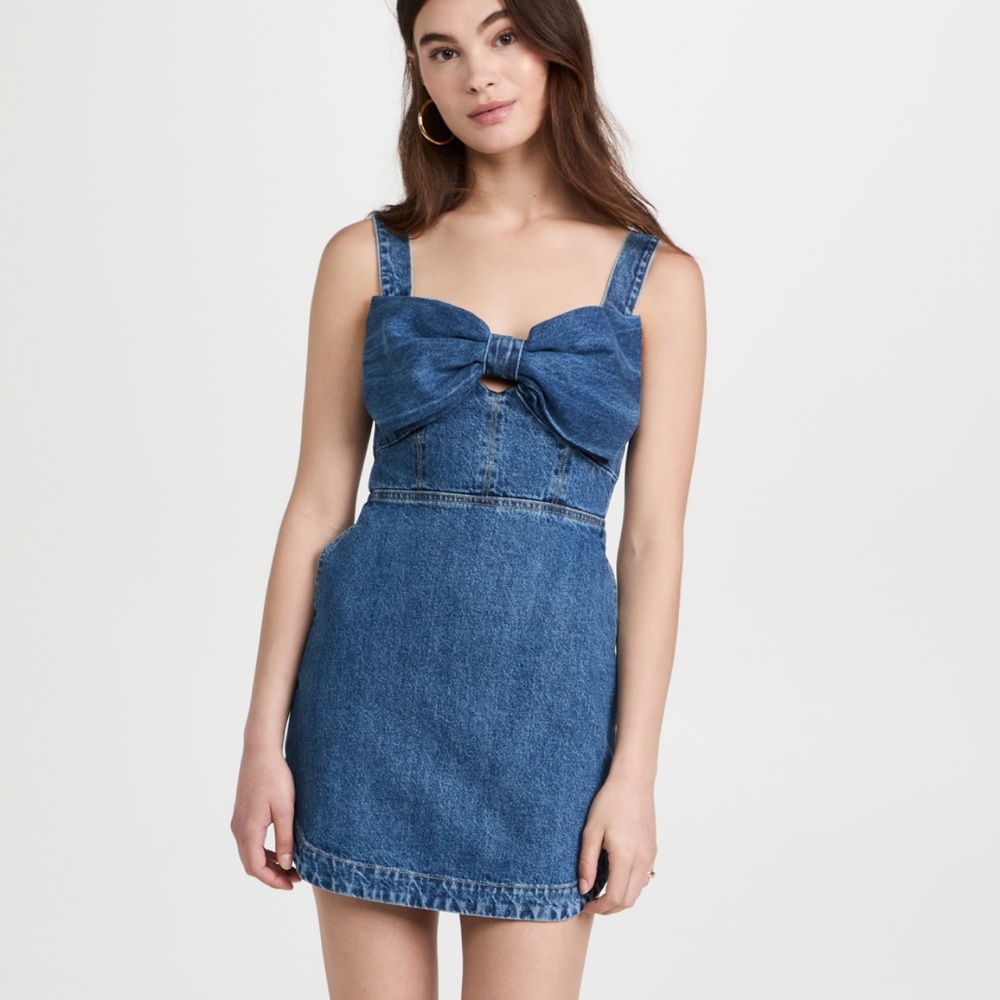 Self-Portrait Blue Bow Denim Mini Dress